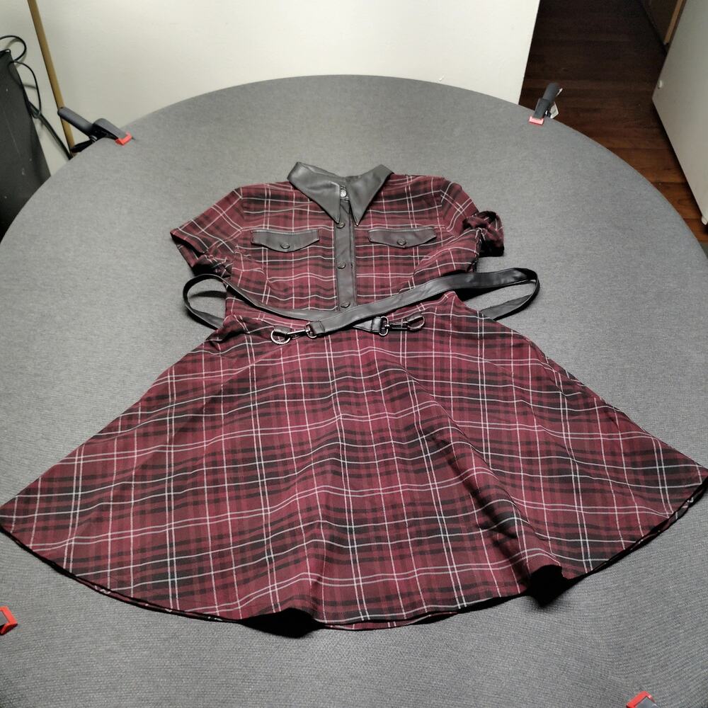 Killstar Menace Collar Dress Blood Tartan Red Plaid Size Large Teen XS for Adult